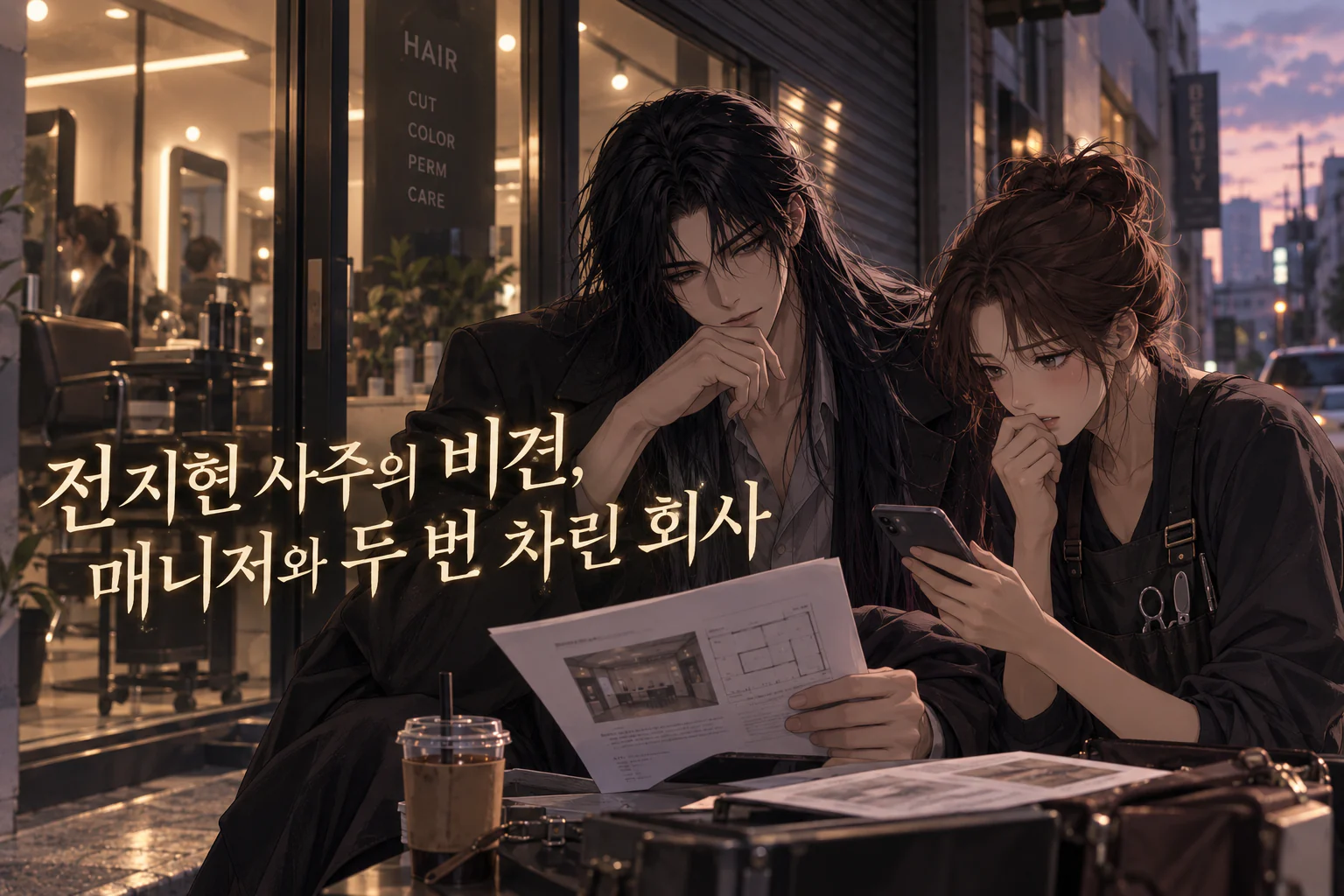해 질 녘 셔터를 반쯤 내린 미용실 앞에서 사주픽 캐릭터 장태오가 상가 도면이 인쇄된 종이를 들고 앉아 있고, 앞치마에 가위를 꽂은 미용사가 옆에서 휴대폰 화면을 들여다보는 장면